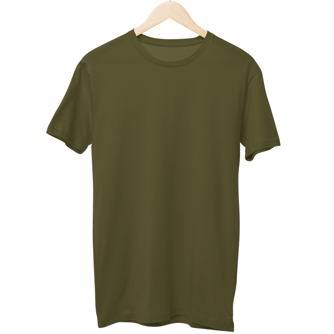 Army Green Unisex Solid Regular T-Shirt